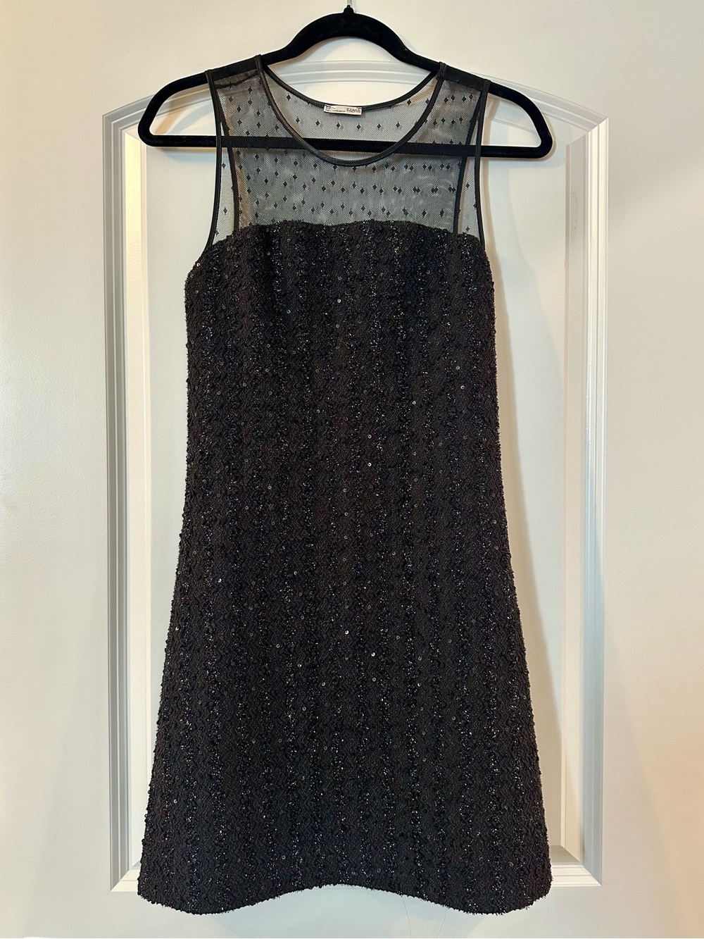 Zara Black Sequin & Mesh Mini Dress